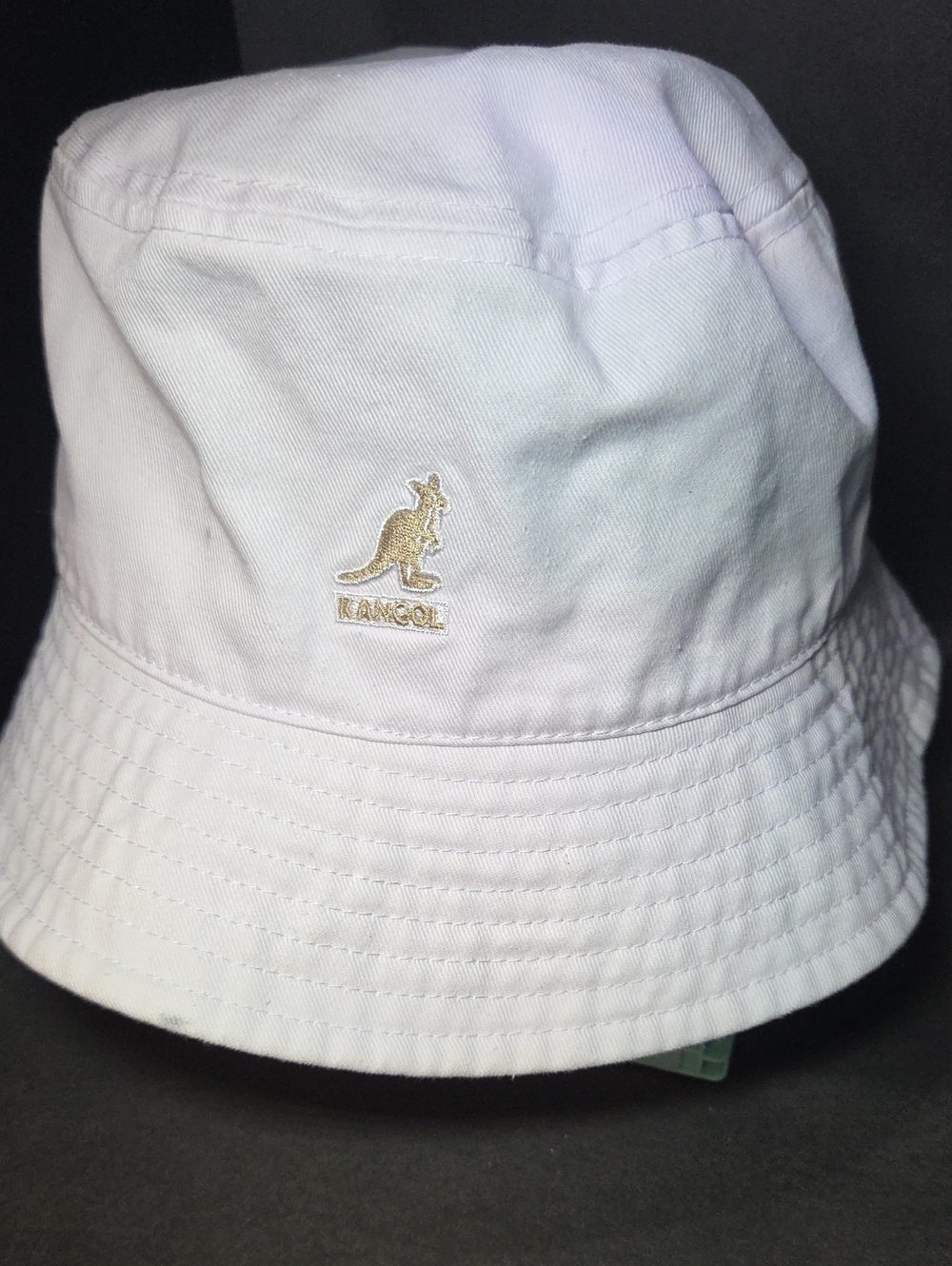 Kangol White Bucket Hat with Gold Kangaroo Logo